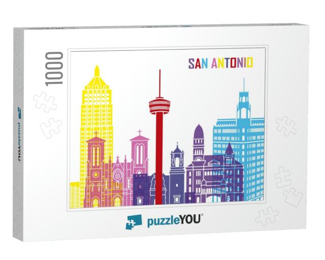 San Antonio Skyline Pop in Editable Vector File... Jigsaw Puzzle with 1000 pieces