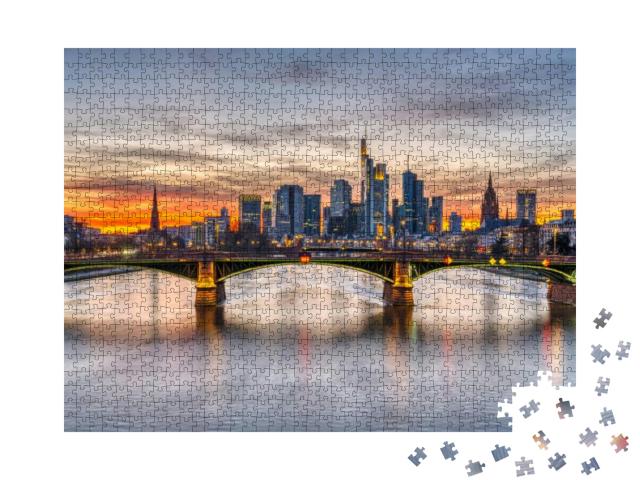The Skyline of Frankfurt in Germany After Sunset... Jigsaw Puzzle with 1000 pieces