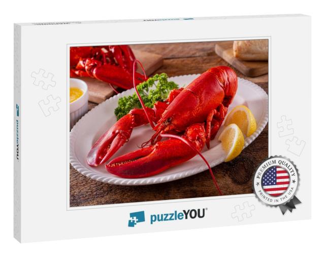 Fresh Cooked American Lobster on a Plate with Lemon... Jigsaw Puzzle