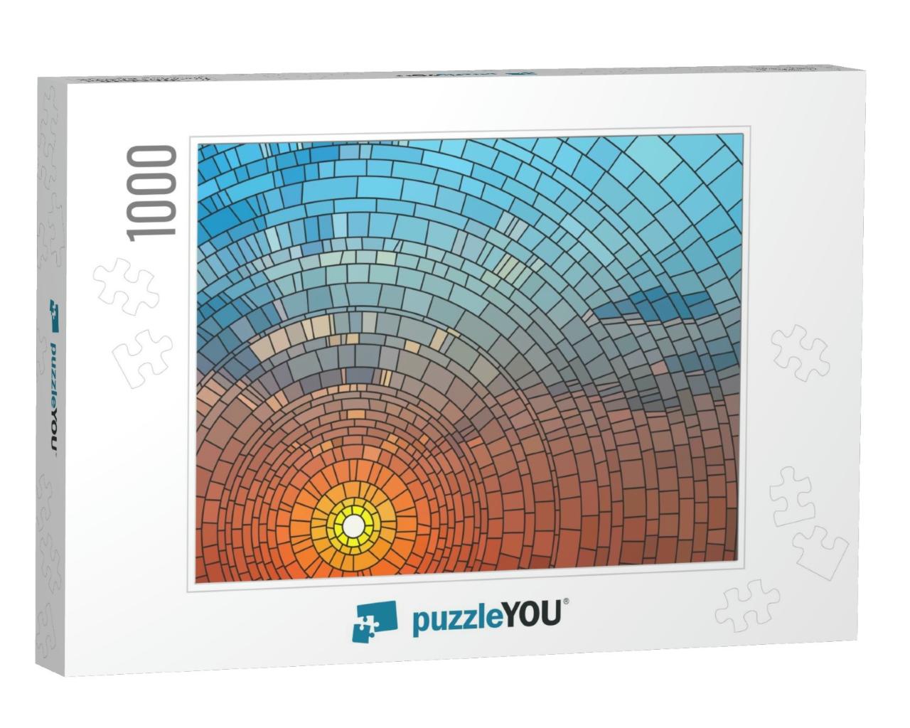 Vector Illustration of Sunset in Blue Sky in Sea, Stained... Jigsaw Puzzle with 1000 pieces