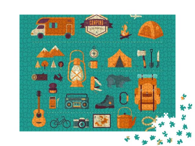Hiking, Mountain Climbing & Camping Equipment - Icon Set... Jigsaw Puzzle with 1000 pieces