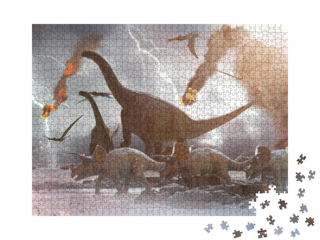 3D Illustration of a Concept Destruction of Dinosaurs by... Jigsaw Puzzle with 1000 pieces