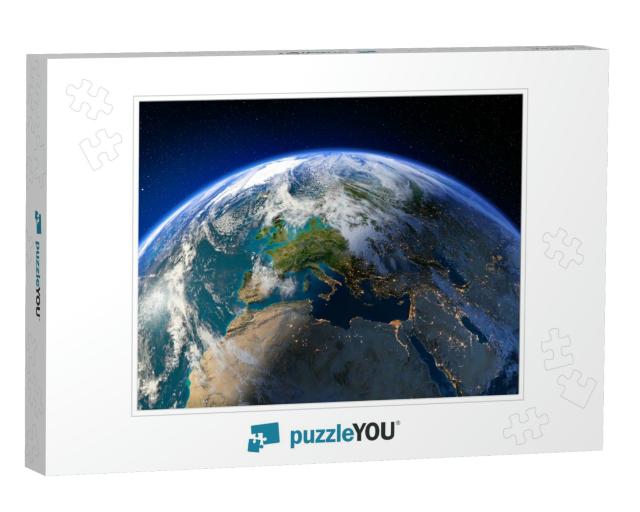 Planet Earth with Detailed Relief & Atmosphere. Day & Nig... Jigsaw Puzzle