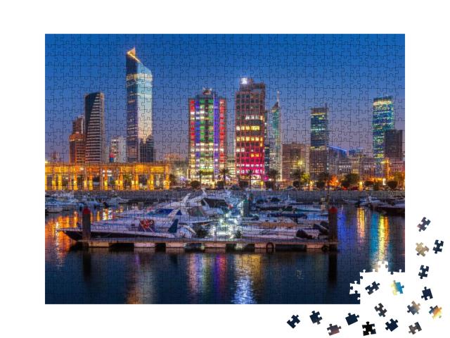 Skyline of Kuwait City At Evening. Kuwait City, Kuwait... Jigsaw Puzzle with 1000 pieces