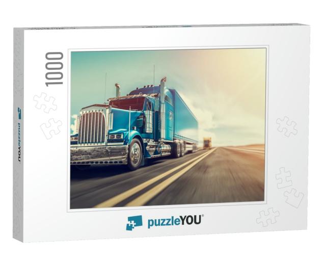 The Truck Runs on the Highway with Speed. 3D Rendering &... Jigsaw Puzzle with 1000 pieces