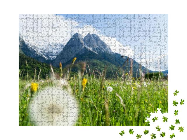 View to the Highest Mountain Zugspitze from a Field with... Jigsaw Puzzle with 1000 pieces