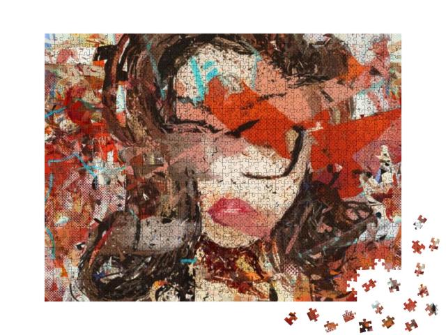 Digital Art. Modern. Poster. Face of Girl in Glasses. Dig... Jigsaw Puzzle with 1000 pieces