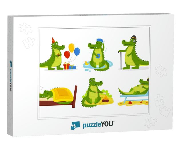 Crocodile Cartoon Characters Set. Cute Alligators Collect... Jigsaw Puzzle