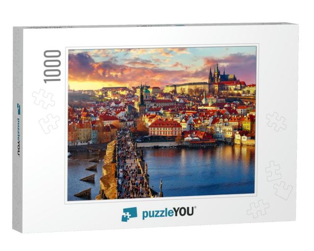 Panoramic View Above At Charles Bridge Prague Castle & Ri... Jigsaw Puzzle with 1000 pieces