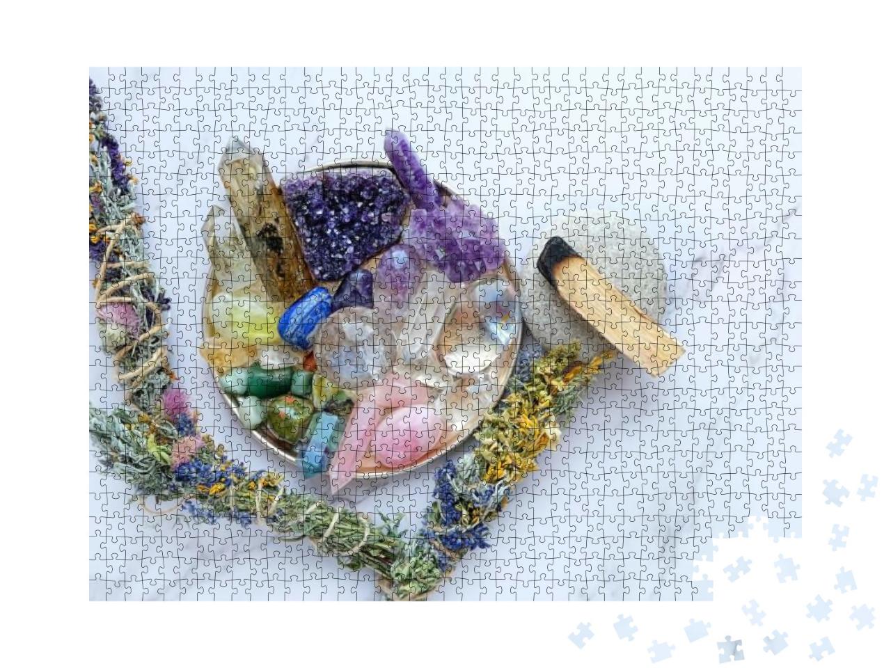 Chakra Gemstones Crystals, Palo Santo, Floral Cleansing B... Jigsaw Puzzle with 1000 pieces