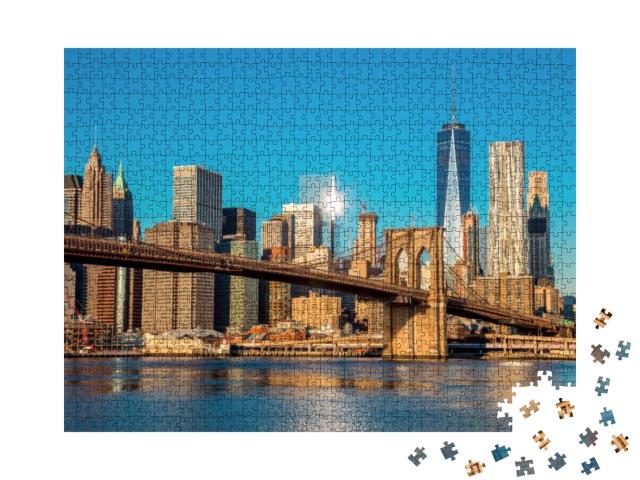 Famous Skyline of Downtown New York, Brooklyn Bridge & Ma... Jigsaw Puzzle with 1000 pieces