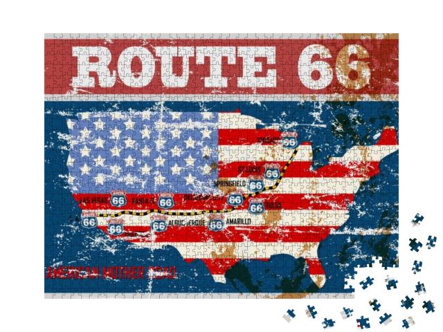 Grungy Route Sixty Six Road Map, Retro Grungy Vector Illu... Jigsaw Puzzle with 1000 pieces