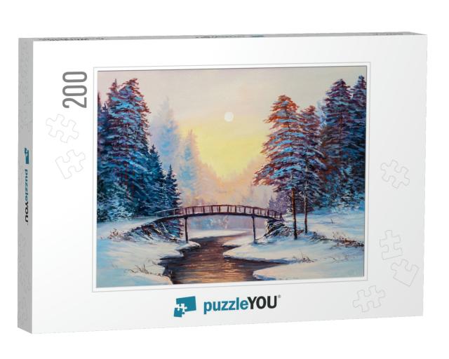 Winter Landscape with the River. Original Oil Painting... Jigsaw Puzzle with 200 pieces
