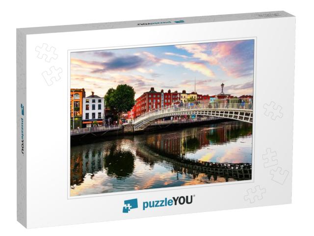 Dublin, Ireland. Night View of Famous Illuminated Ha Penn... Jigsaw Puzzle