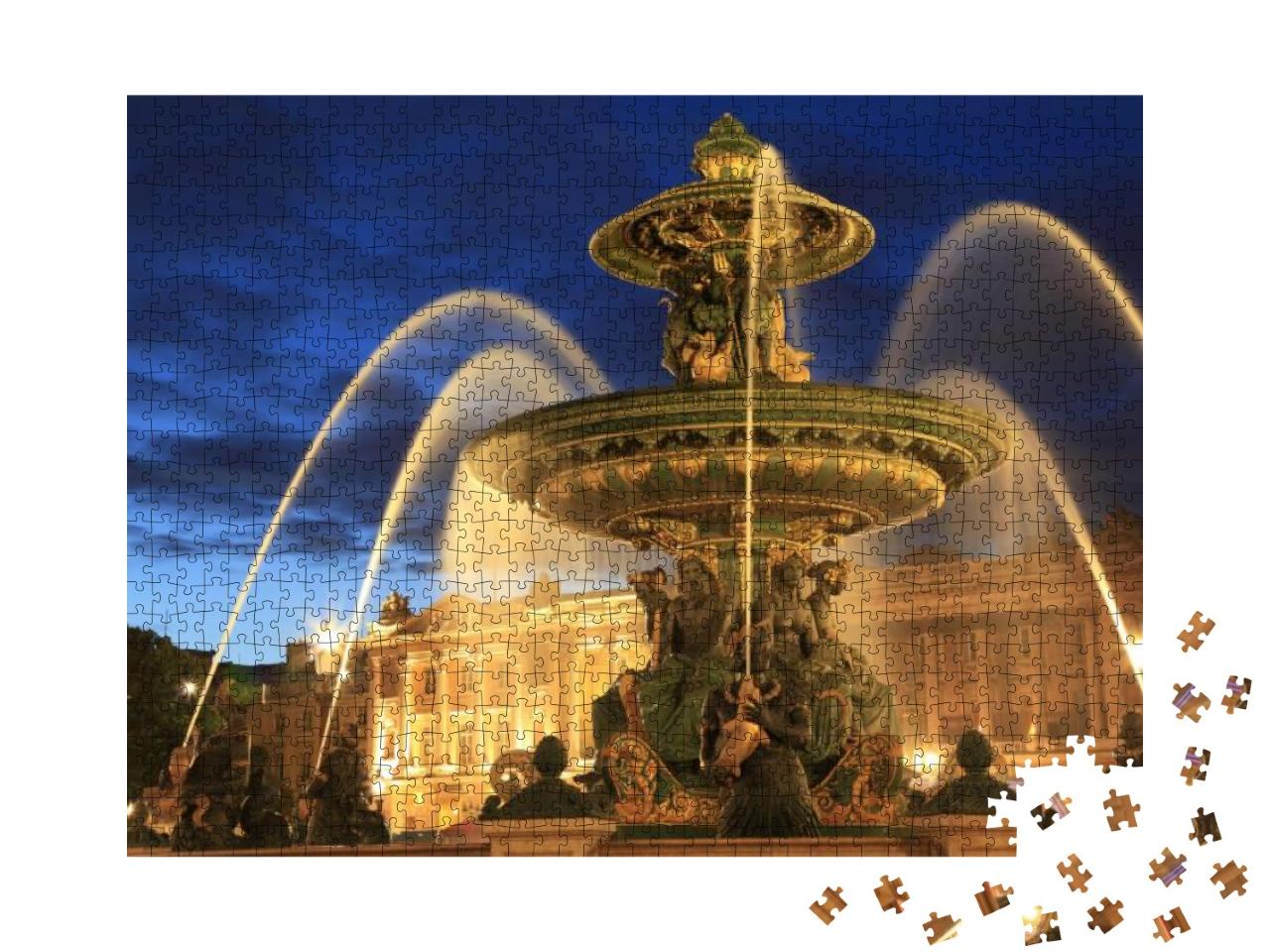 Fountain in Place De La Concorde At Dusk, Paris, France... Jigsaw Puzzle with 1000 pieces