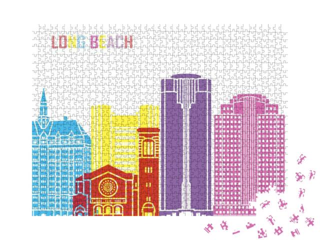 Long Beach Skyline Pop in Editable Vector File... Jigsaw Puzzle with 1000 pieces