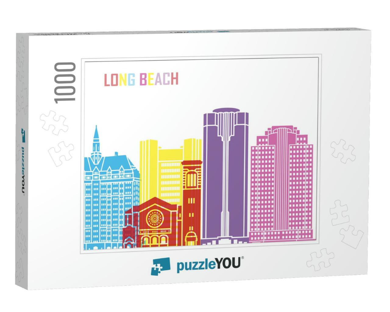 Long Beach Skyline Pop in Editable Vector File... Jigsaw Puzzle with 1000 pieces