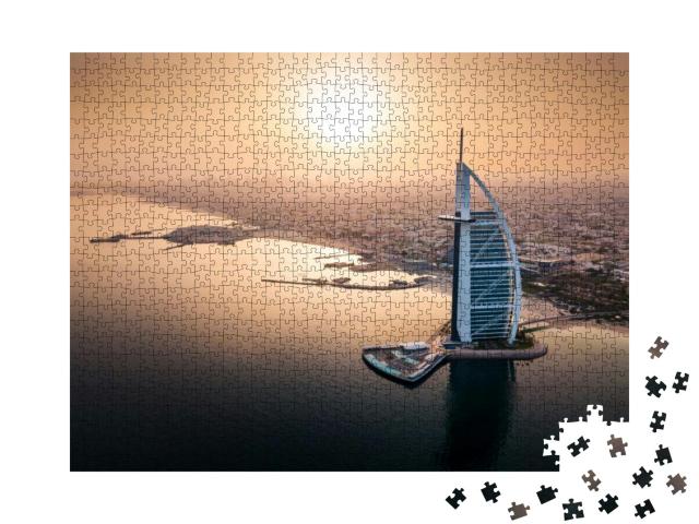 Dubai Seaside Skyline with Luxury Hotel Aerial View At Su... Jigsaw Puzzle with 1000 pieces