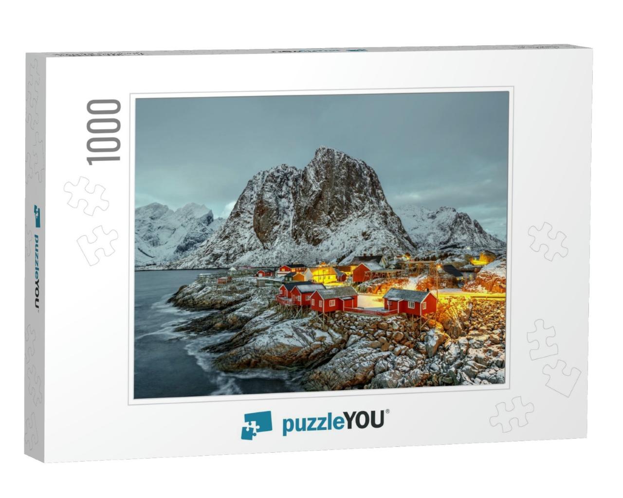 Fishing Hut Rorbu in the Hamnoy & Lilandstinden Mountain... Jigsaw Puzzle with 1000 pieces