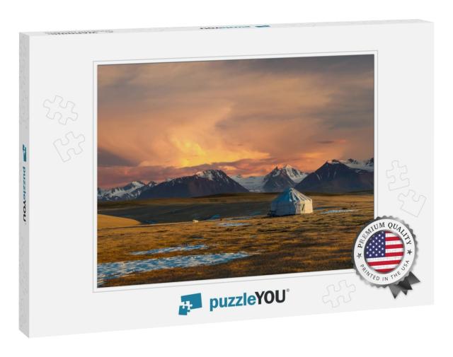 Kazakh Yurt on Steppe, Kazakhstan, Near Almaty City... Jigsaw Puzzle