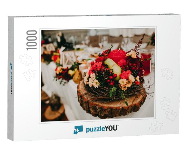 Centerpiece, Wedding Decor with Flowers on Table... Jigsaw Puzzle with 1000 pieces