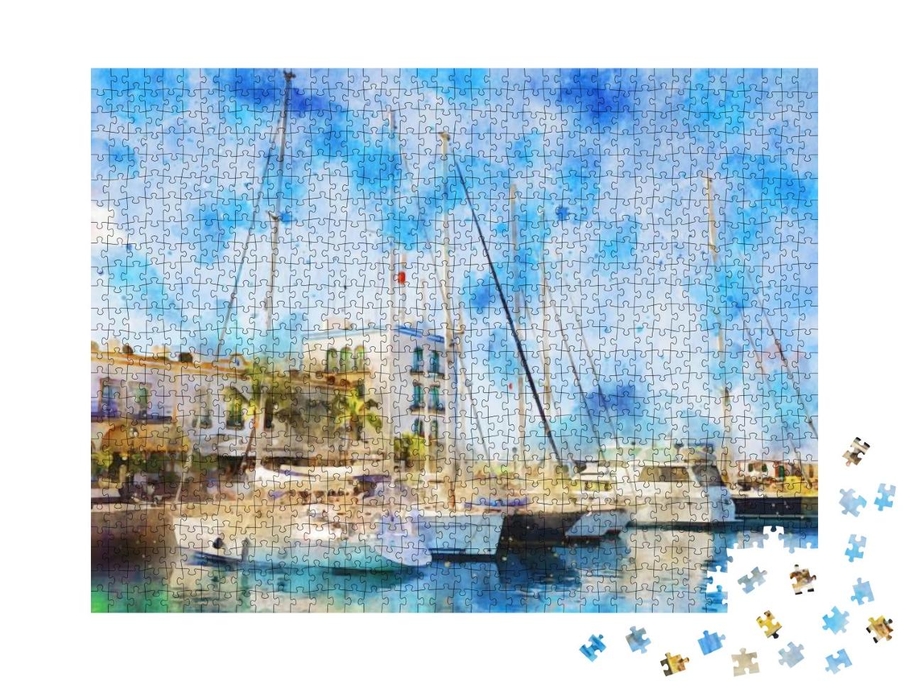 Watercolor Painting of Cityscape of Puerto De Morgan At G... Jigsaw Puzzle with 1000 pieces