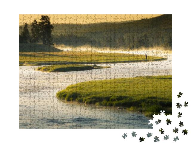 Gentle Flowing Fishing Stream Winding Through Meadow of G... Jigsaw Puzzle with 1000 pieces