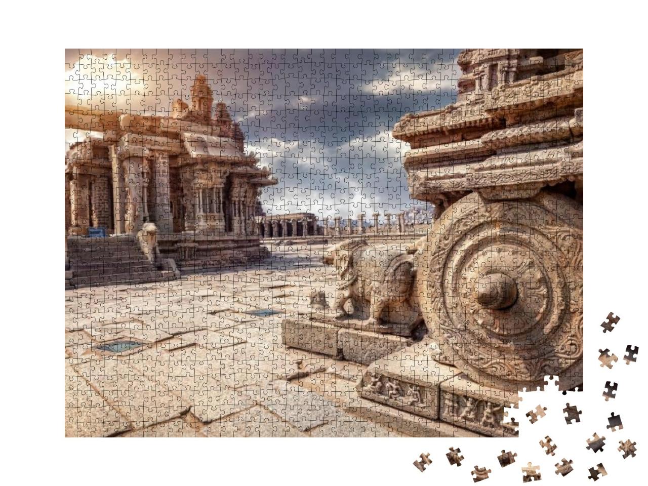 Stone Chariot in Courtyard of Vittala Temple At Sunset Ov... Jigsaw Puzzle with 1000 pieces
