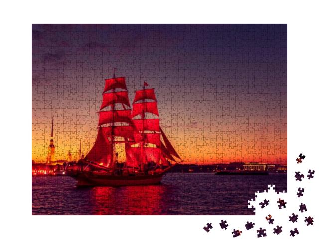 Ship with Scarlet Sails in the River Neva. Wonderful Sunr... Jigsaw Puzzle with 1000 pieces