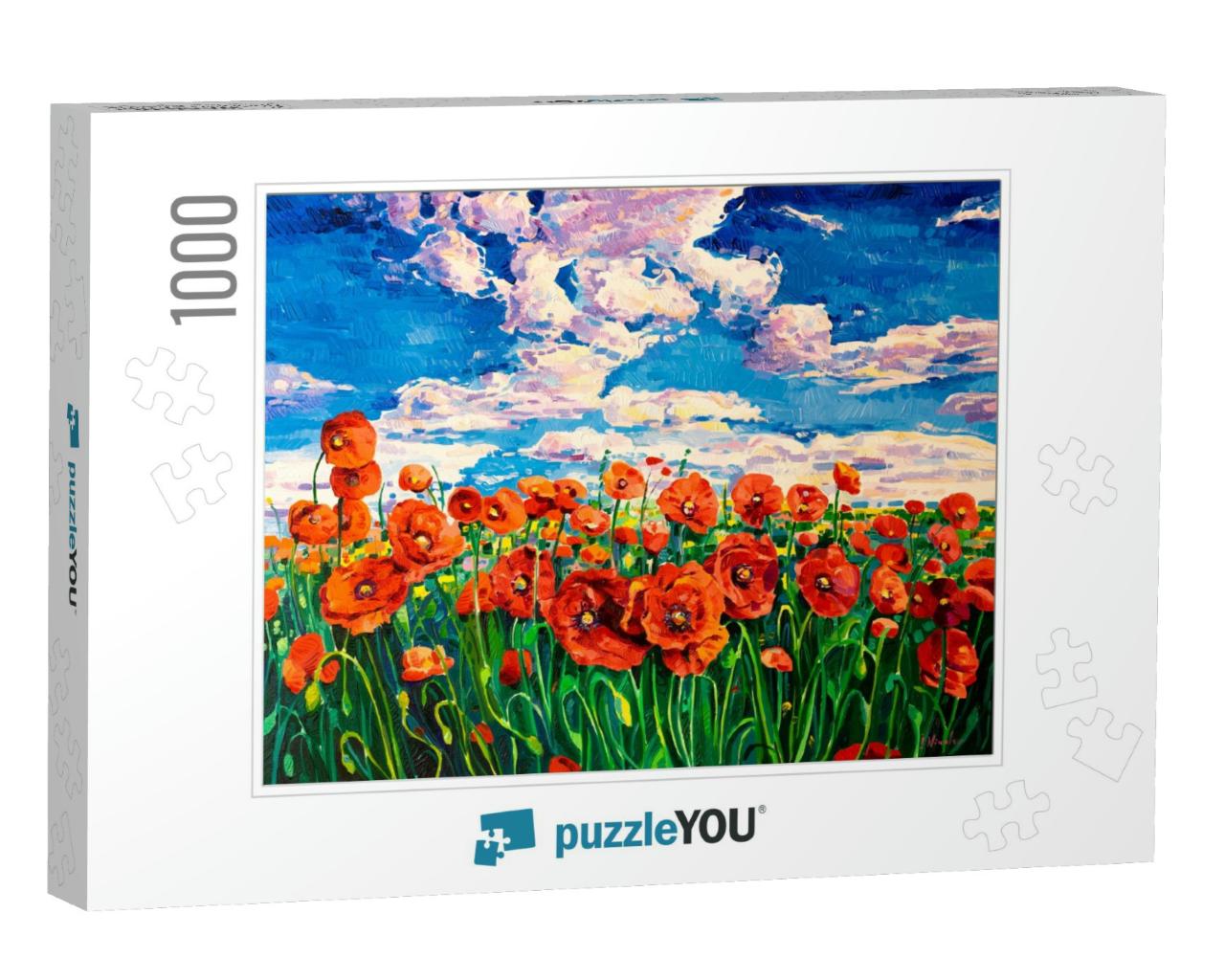Oil Painting. Red Poppy Field. Modern Art... Jigsaw Puzzle with 1000 pieces