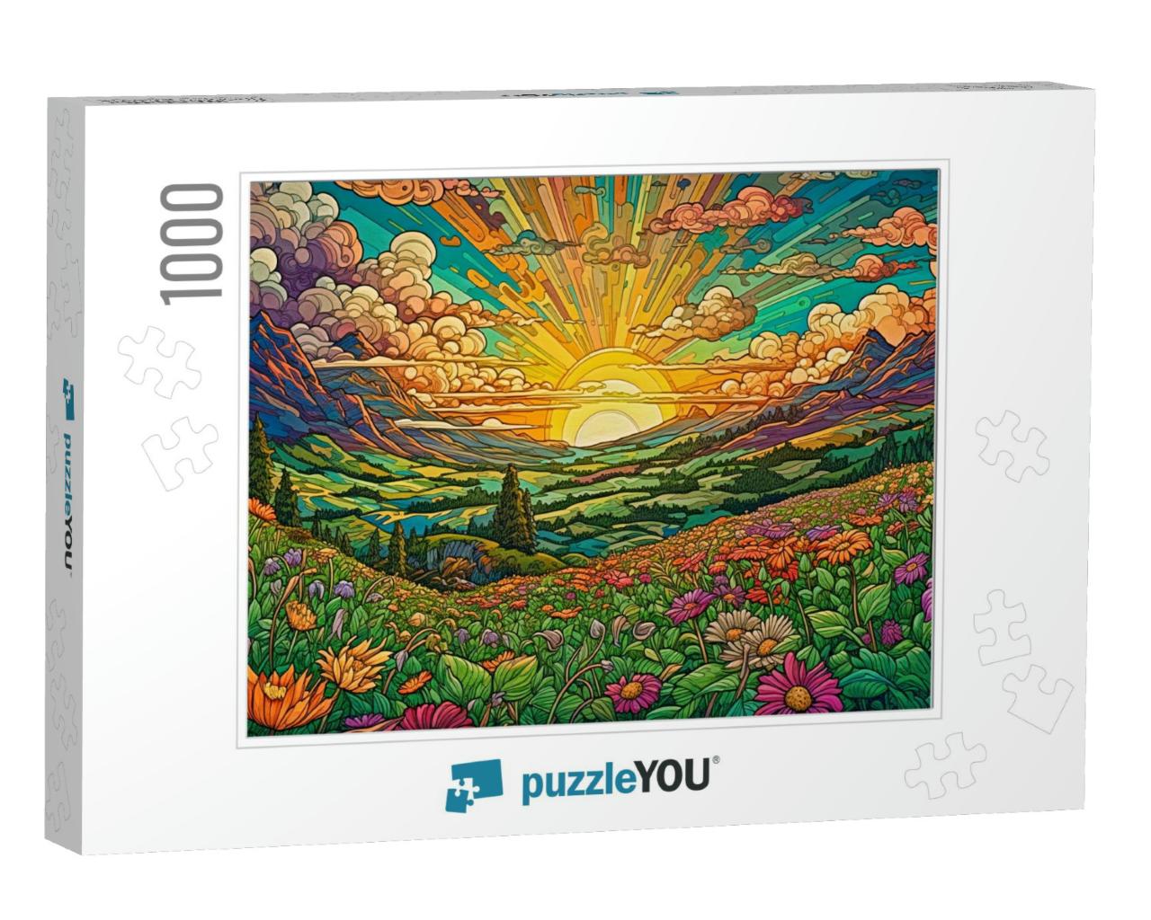 Sun Sets in the Valley of Flowers Jigsaw Puzzle with 1000 pieces