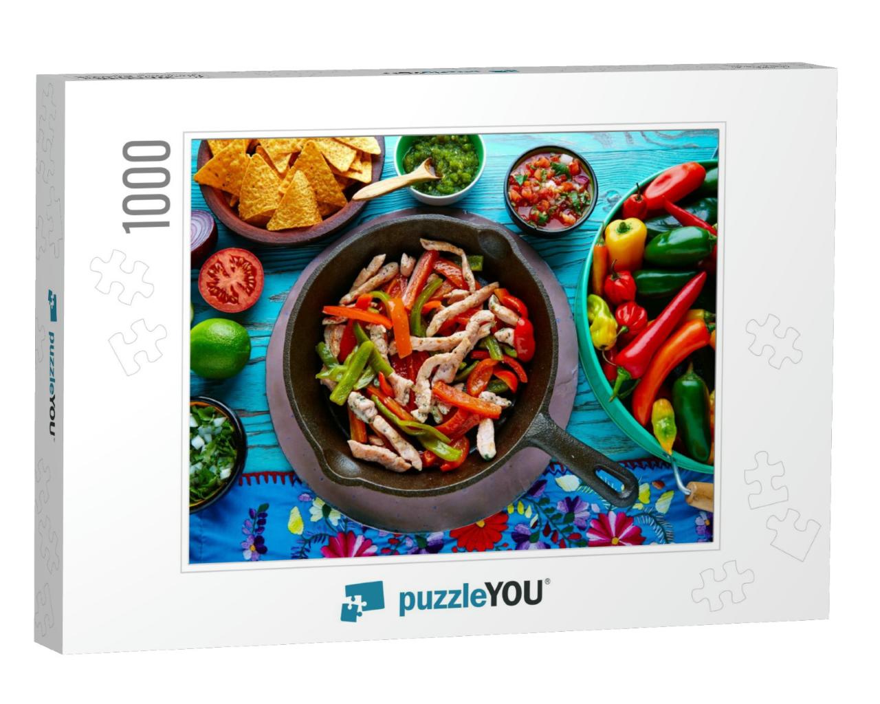 Chicken Fajitas in a Pan with Sauces Chili & Sides Mexica... Jigsaw Puzzle with 1000 pieces
