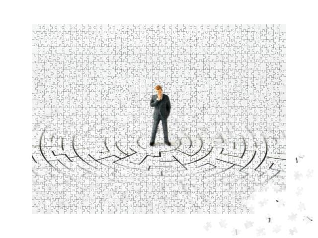 Miniature Business People Office Man Stand Center of Maze... Jigsaw Puzzle with 1000 pieces