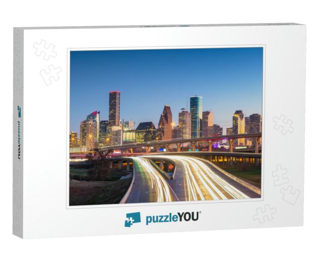 Houston, Texas, USA Downtown Skyline Over the Highways At... Jigsaw Puzzle
