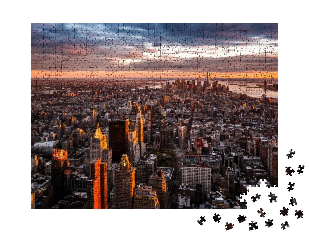 Aerial View of the Manhattan Skyline At Sunset... Jigsaw Puzzle with 1000 pieces