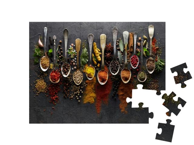 Herbs & Spices on Graphite Background... Jigsaw Puzzle with 48 pieces