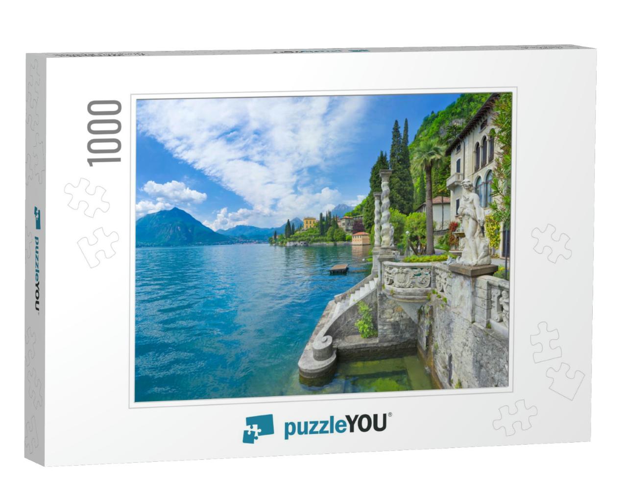 Sunny Panorama At Lake Como with Baroque Park... Jigsaw Puzzle with 1000 pieces