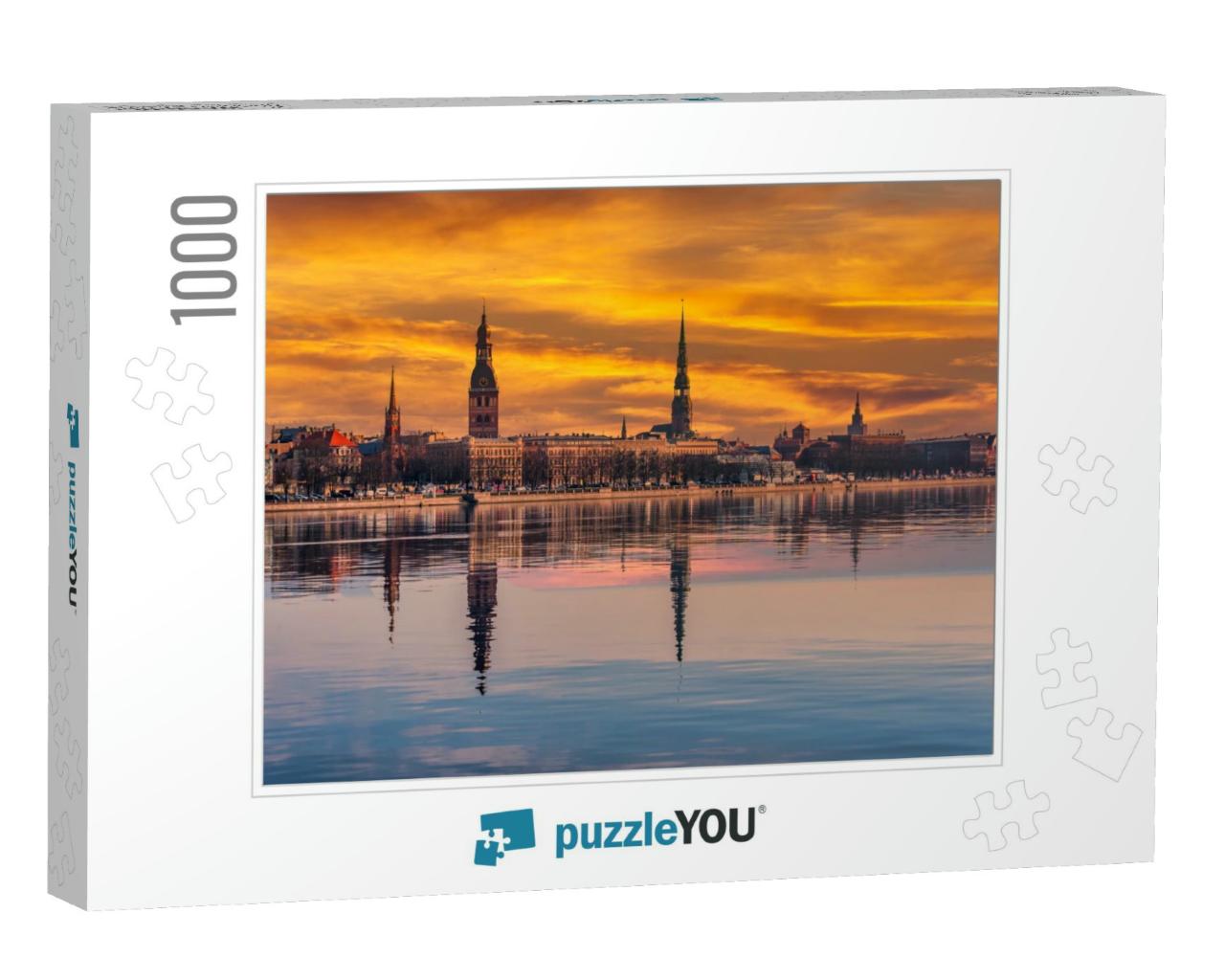 Cityscape of Riga Latvia with Reflections on a Quiet Stil... Jigsaw Puzzle with 1000 pieces