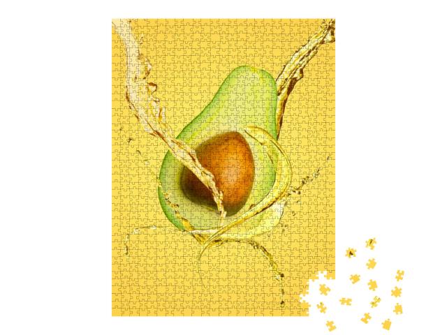 Ripe Avocado & Natural Essential Oil on Yellow Background... Jigsaw Puzzle with 1000 pieces