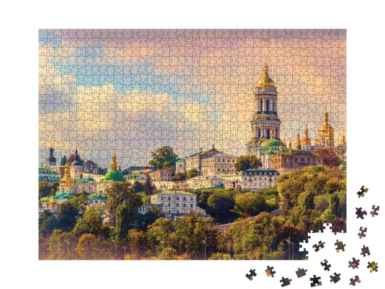 Kiev, Ukraine. Cupolas of Pechersk Lavra Monastery & Rive... Jigsaw Puzzle with 1000 pieces