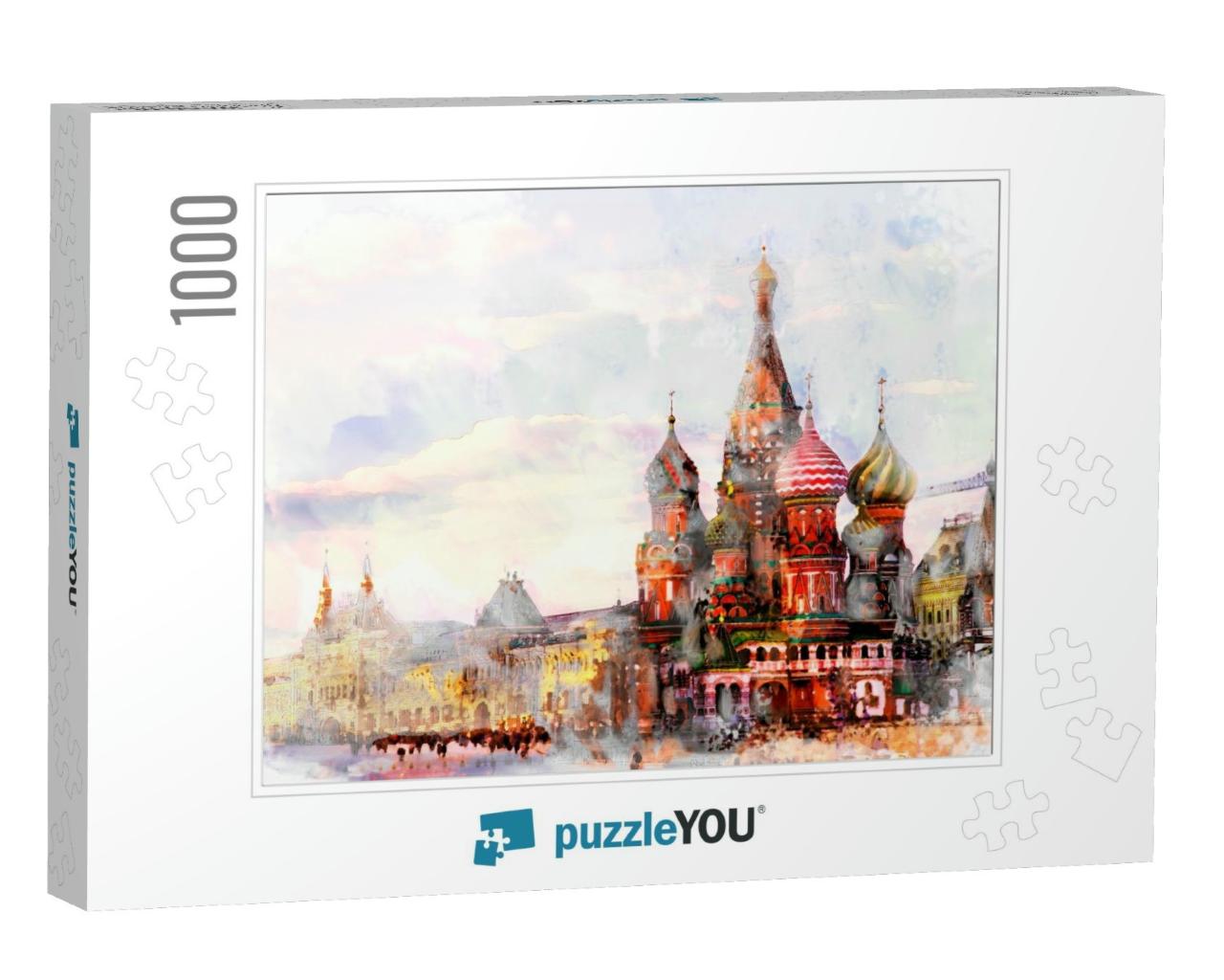 Water Color Painting of Moscow City Sunset, St. Basils Ca... Jigsaw Puzzle with 1000 pieces