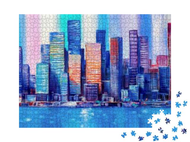 Artistic Painting of Skyscrapers. Abstract Style. Citysca... Jigsaw Puzzle with 1000 pieces