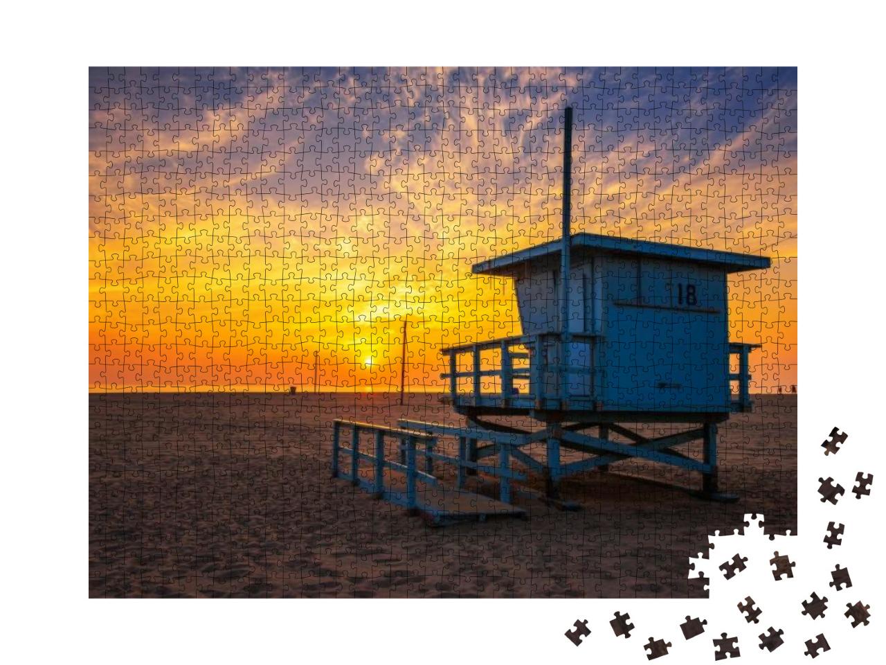 Sunset Over Santa Monica Beach with Lifeguard Observation... Jigsaw Puzzle with 1000 pieces