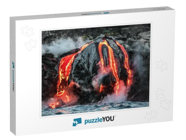 Hawaii Lava Flow Entering the Ocean on Big Island from Ki... Jigsaw Puzzle