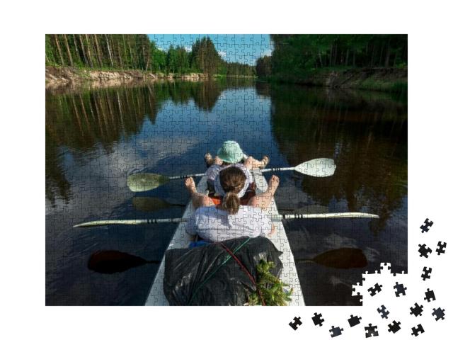 On Kayak Rafting on River Two Girls Relax Oars on Kayak A... Jigsaw Puzzle with 1000 pieces