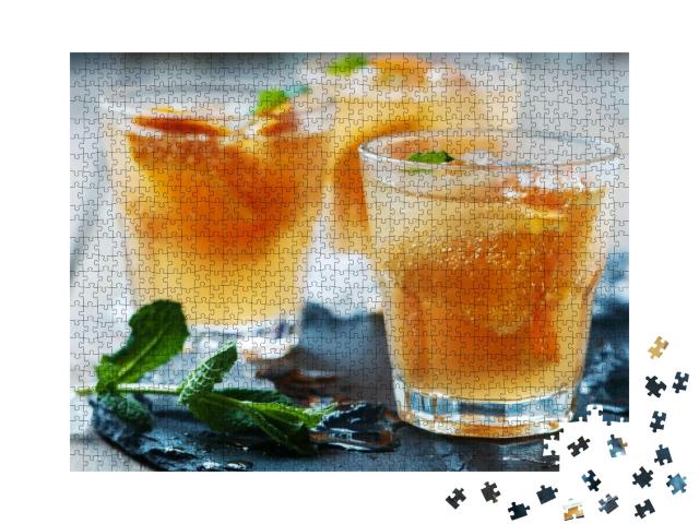 Fresh Cocktail with Orange, Mint & Ice, Selective Focus... Jigsaw Puzzle with 1000 pieces
