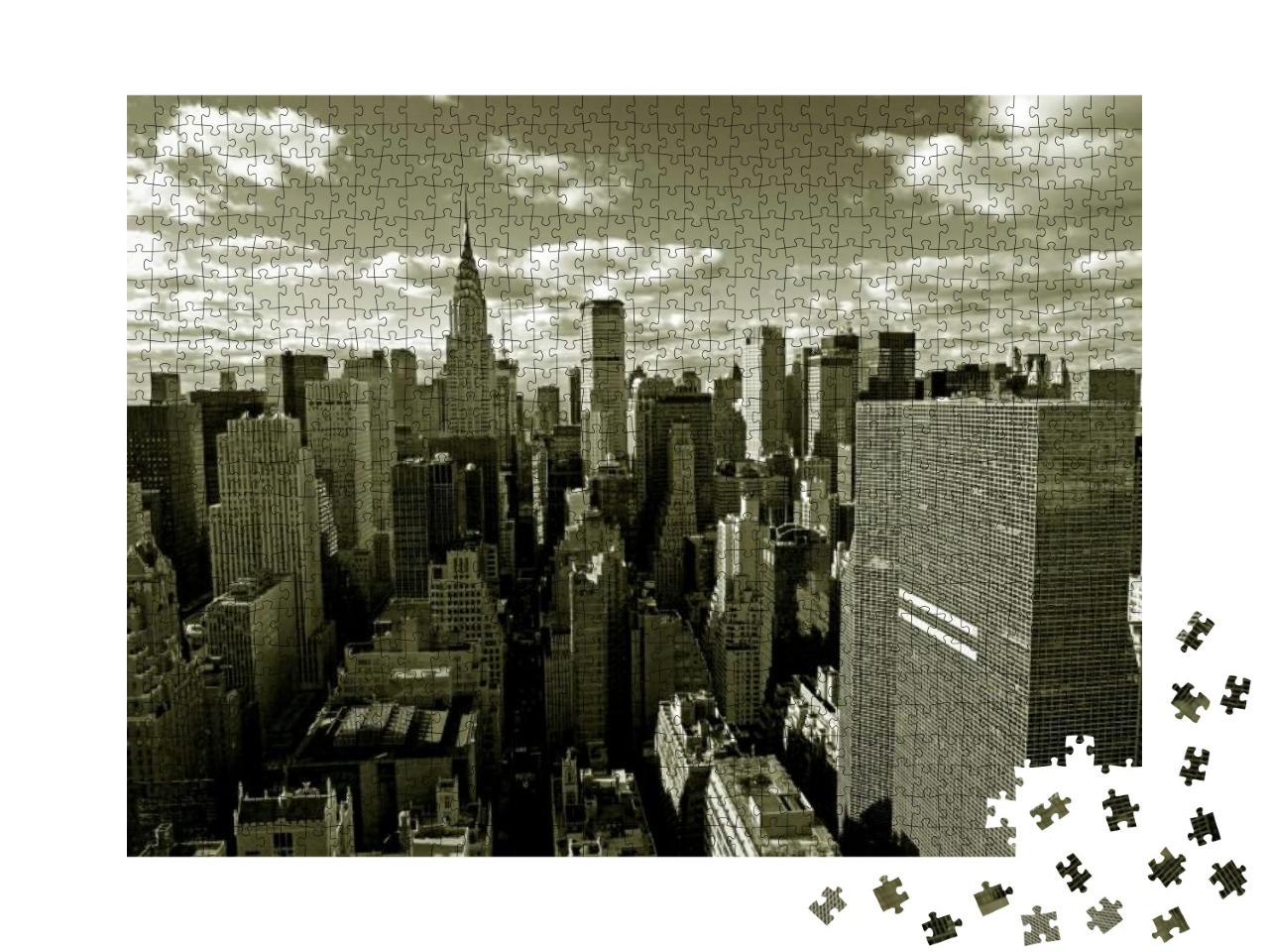 Sepia View of Manhattan with Empire State Building from A... Jigsaw Puzzle with 1000 pieces