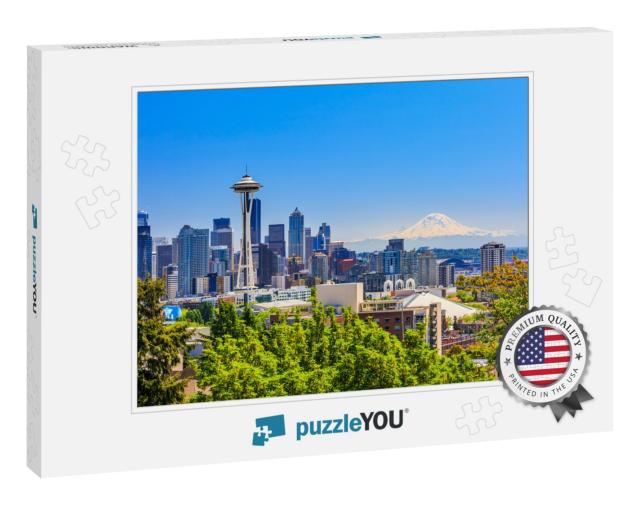 Seattle Downtown Skyline & Mt. Rainier, Washington... Jigsaw Puzzle