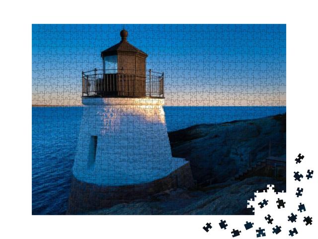 White Lighthouse on the Rocky Cliff At Sunrise. Castle Hi... Jigsaw Puzzle with 1000 pieces