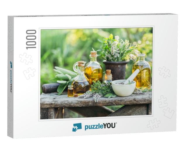 Fresh Herbs from the Garden & the Different Types of Oils... Jigsaw Puzzle with 1000 pieces